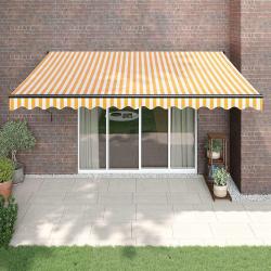 Auvent r&eacute;tractable jaune et blanc 4x3 m tissu et aluminium