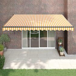 Auvent r&eacute;tractable jaune et blanc 4,5x3 m tissu et aluminium