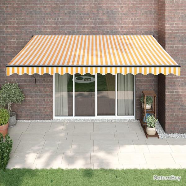 Auvent r�tractable jaune et blanc 4,5x3 m tissu et aluminium