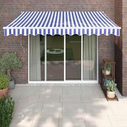 Auvent r&eacute;tractable automatique bleu et blanc 3,5x2,5 m