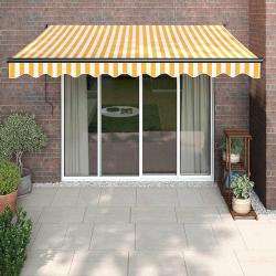 Auvent r&eacute;tractable automatique jaune et blanc 3,5x2,5 m