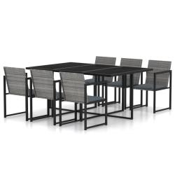 Salon de jardin 7 pcs avec coussins R&eacute;sine tress&eacute;e Gris