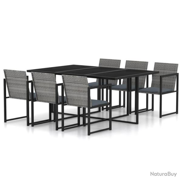 Salon de jardin 7 pcs avec coussins R�sine tress�e Gris