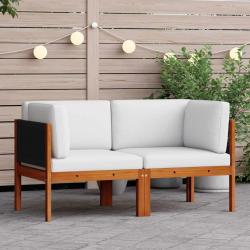 Canap&eacute;s d'angle de jardin 2 pi&egrave;ces avec coussins Bois d'acacia et corde