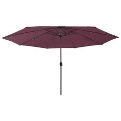 Parasol de jardin avec lumi&egrave;res LED m&acirc;t en m&eacute;tal rouge bordeaux