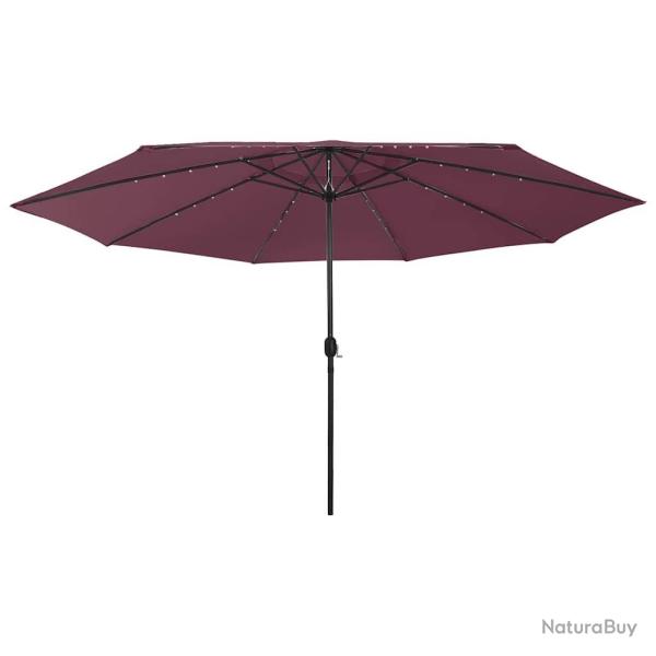 Parasol de jardin avec lumi�res LED m�t en m�tal rouge bordeaux