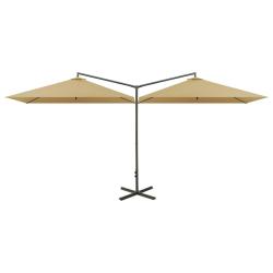 Parasol de jardin double avec m&acirc;t en acier taupe 600x300 cm