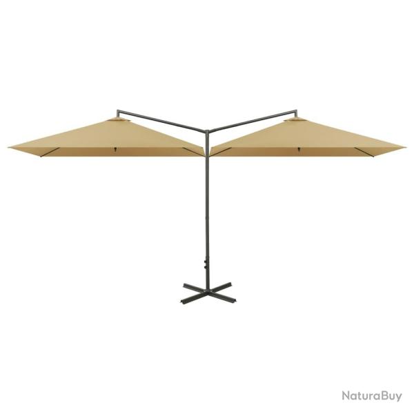Parasol de jardin double avec m�t en acier taupe 600x300 cm