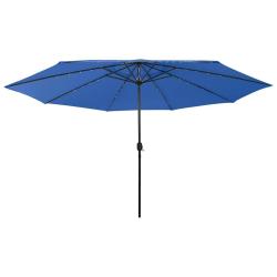 Parasol de jardin avec lumi&egrave;res LED et m&acirc;t en m&eacute;tal bleu azur&eacute;