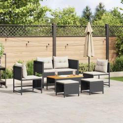Ensemble de canap&eacute; de jardin 6 pcs Noir et Cr&egrave;me polyrotin