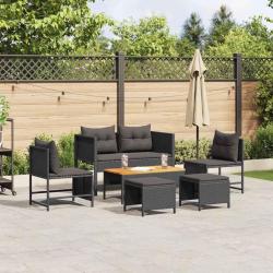Ensemble de canap&eacute; de jardin avec coussin 6 pcs Noir polyrotin