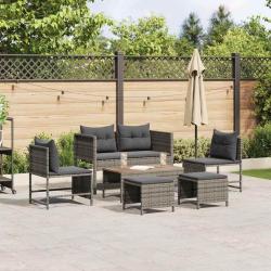 Ensemble de canap&eacute; de jardin 6 pcs Gris et Gris fonc&eacute; polyrotin