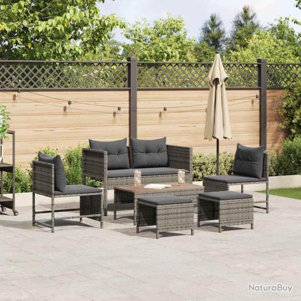 Ensemble de canap� de jardin 6 pcs Gris et Gris fonc� polyrotin
