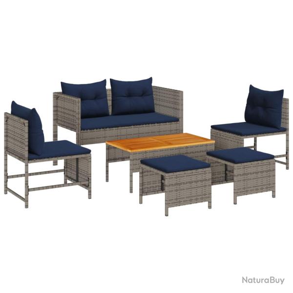 Ensemble de canap� de jardin 6 pcs Gris et bleu marine