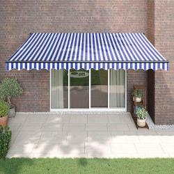 Auvent r&eacute;tractable bleu et blanc 4,5x3 m tissu et aluminium