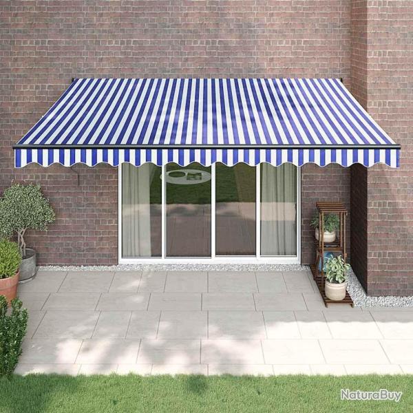 Auvent r�tractable bleu et blanc 4,5x3 m tissu et aluminium
