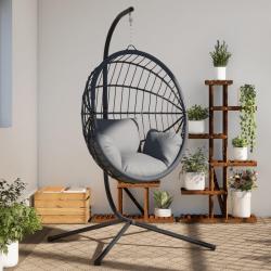 Support de chaise suspendue en forme d'oeuf sans panier noir acier