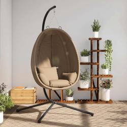 Chaise suspendue en forme d'oeuf et support taupe rotin et acier