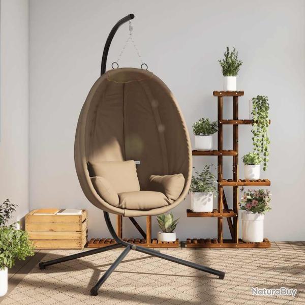 Chaise suspendue en forme d'oeuf et support taupe rotin et acier