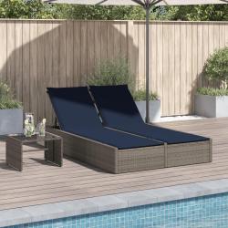Chaise longue double avec coussins gris r&eacute;sine tress&eacute;e