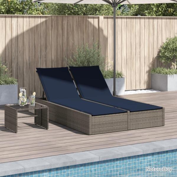 Chaise longue double avec coussins gris r�sine tress�e