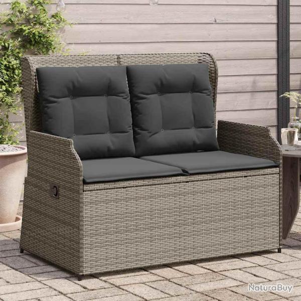 Banc inclinable de jardin avec coussins gris r�sine tress�e