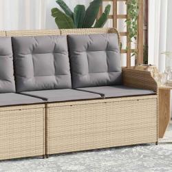 Banc inclinable de jardin avec coussins beige r&eacute;sine tress&eacute;e