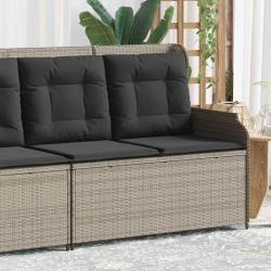 Banc inclinable de jardin et coussins gris clair r&eacute;sine tress&eacute;e