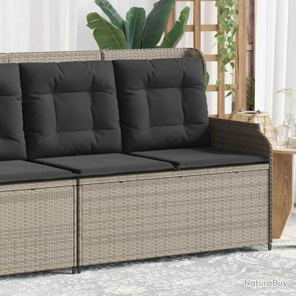 Banc inclinable de jardin et coussins gris clair r�sine tress�e