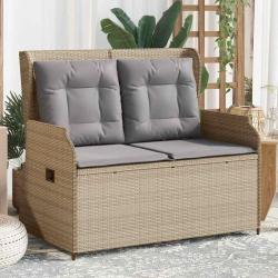 Banc inclinable de jardin avec coussins beige r&eacute;sine tress&eacute;e