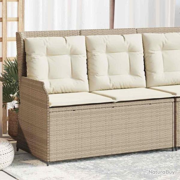 Banc inclinable de jardin avec coussins beige r�sine tress�e