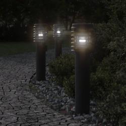 Lampadaires d'ext&eacute;rieur avec sortie 3 pcs noir acier inoxydable