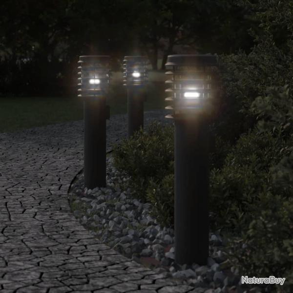 Lampadaires d'ext�rieur avec sortie 3 pcs noir acier inoxydable