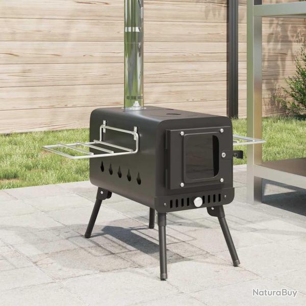 Po�le � bois de tente et chemin�e et pieds pliables noir acier