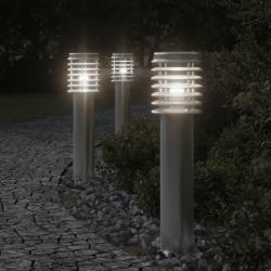 Lampadaires d'ext&eacute;rieur 3 pcs argent&eacute; 60 cm acier inoxydable