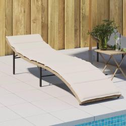 Chaise longue avec coussin beige 55x199x50 cm r&eacute;sine tress&eacute;e