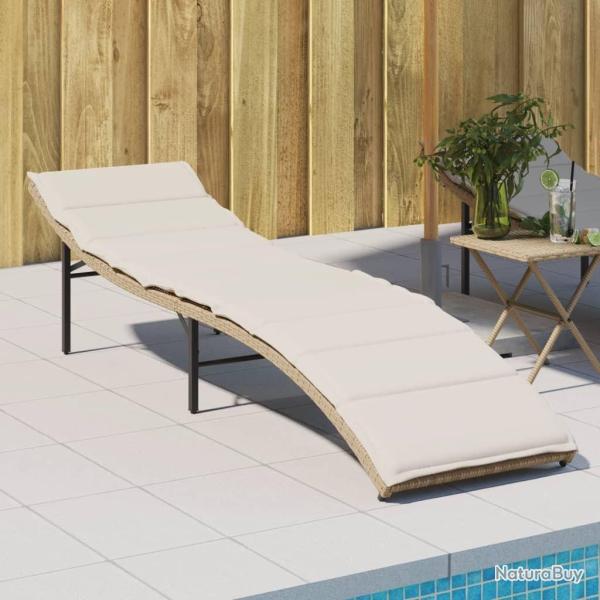 Chaise longue avec coussin beige 55x199x50 cm r�sine tress�e
