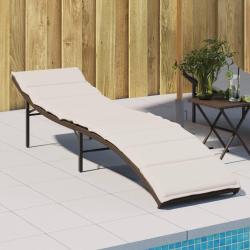 Chaise longue avec coussin marron 55x199x50 cm r&eacute;sine tress&eacute;e