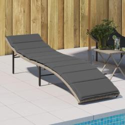 Chaise longue et coussin gris clair 55x199x50 cm r&eacute;sine tress&eacute;e