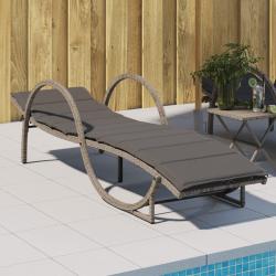 Chaise longue avec coussin gris 60x199x42 cm r&eacute;sine tress&eacute;e