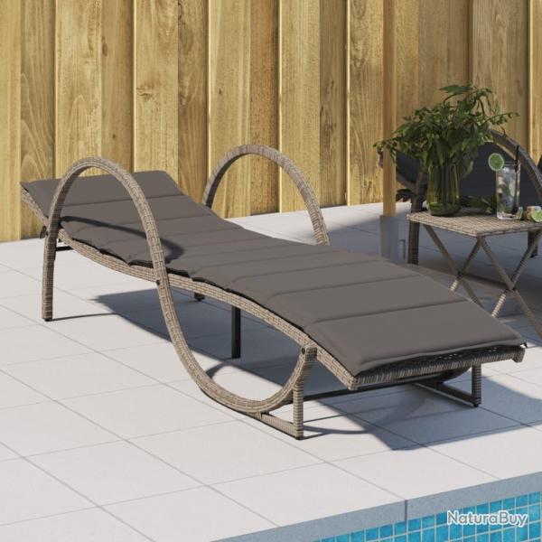 Chaise longue avec coussin gris 60x199x42 cm r�sine tress�e