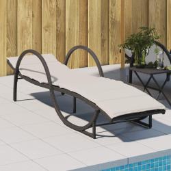 Chaise longue avec coussin noir 60x199x42 cm r&eacute;sine tress&eacute;e