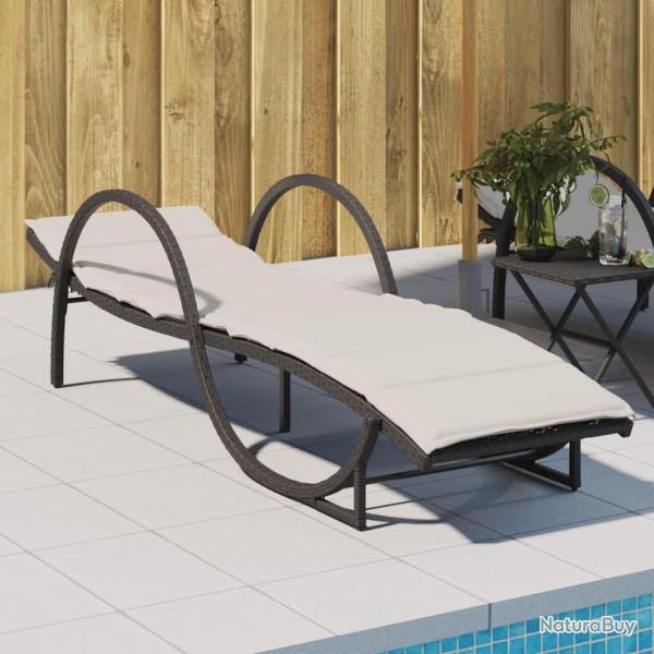 Chaise longue avec coussin noir 60x199x42 cm r�sine tress�e