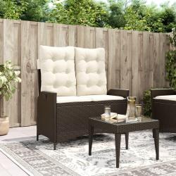 Banc inclinable de jardin avec coussins marron r&eacute;sine tress&eacute;e