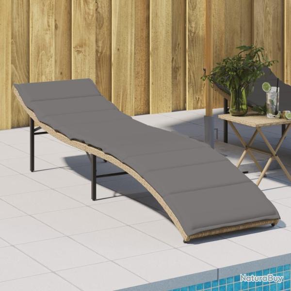 Chaise longue avec coussin beige 55x199x50 cm r�sine tress�e