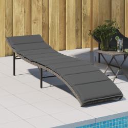 Chaise longue avec coussin gris 55x199x50 cm r&eacute;sine tress&eacute;e
