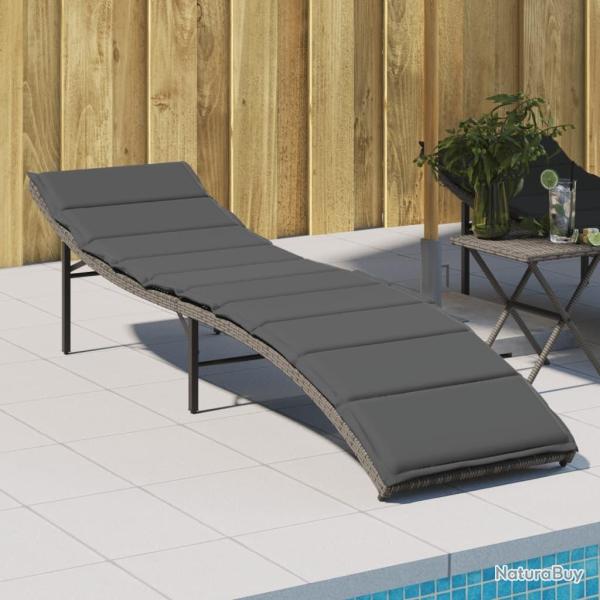 Chaise longue avec coussin gris 55x199x50 cm r�sine tress�e