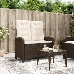 Banc inclinable de jardin avec coussins marron r&eacute;sine tress&eacute;e