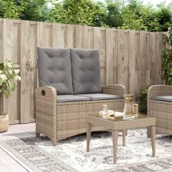 Banc inclinable de jardin avec coussins beige r&eacute;sine tress&eacute;e