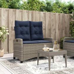 Banc inclinable de jardin avec coussins gris r&eacute;sine tress&eacute;e